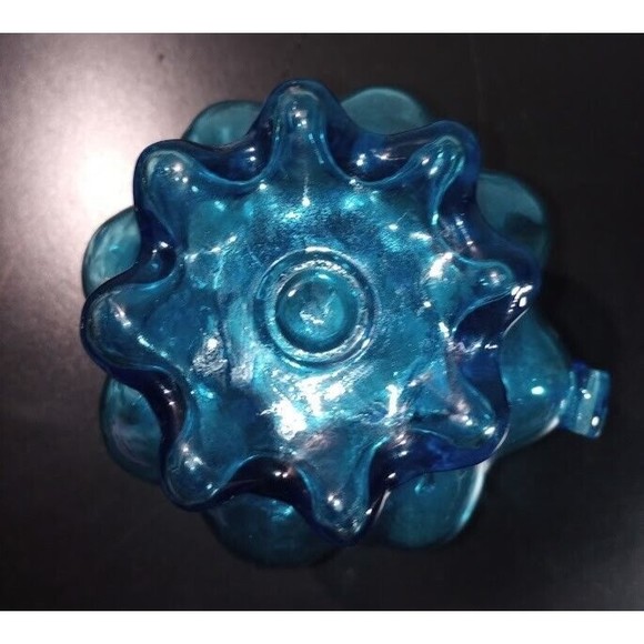 Blue Glass Handblown Creamer Handle Turquoise Bubble Round Decor - Picture 6 of 6